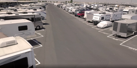 Wide storage aisle with room for large vehicle and trailer movement