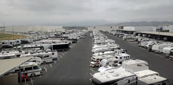 Driveway and organized storage rows at McBride's RV and Boat Storage